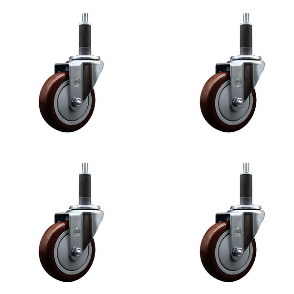 Service Caster 4'' SS Maroon Poly Wheel Swivel 1'' Expanding Stem Caster Set, 4PK SCC-SSEX20S414-PPUB-MRN-1-4 - main